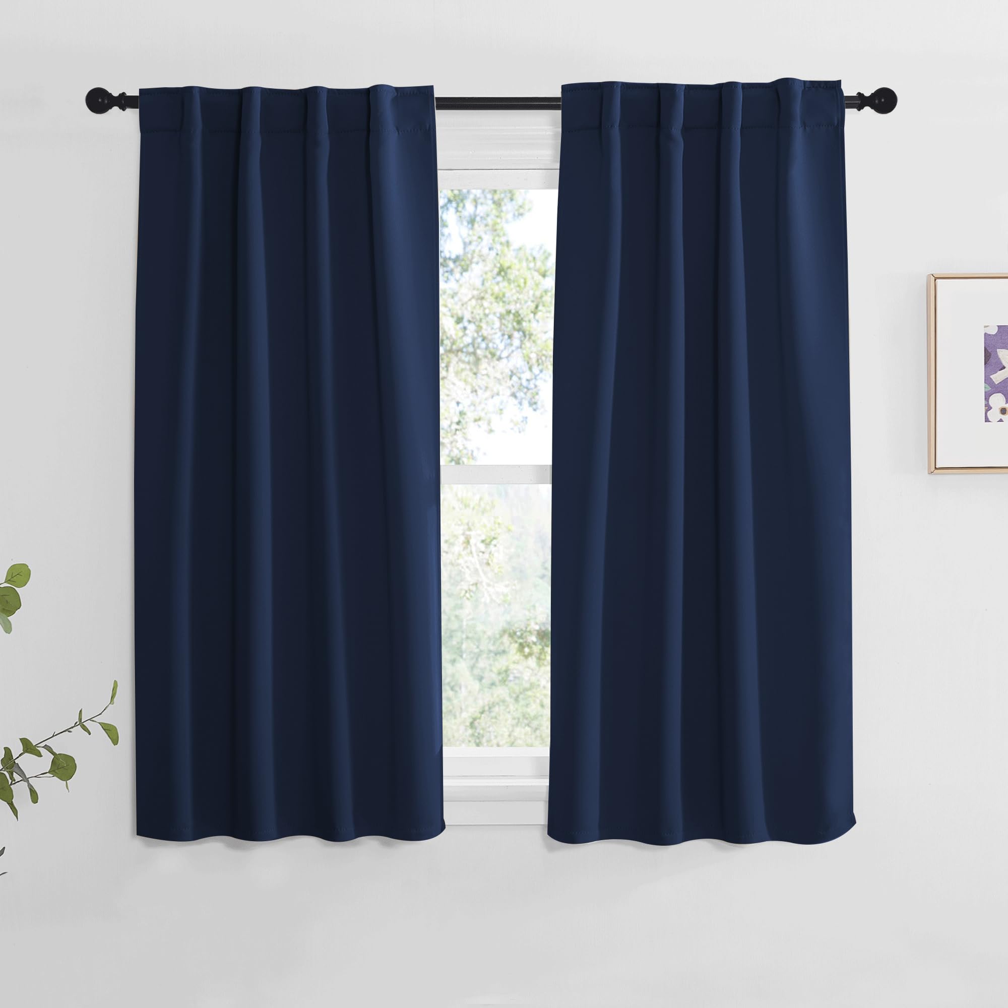 NICETOWN Blackout Curtains Window Drapes - (Navy Blue Color) 34 inches W by 48 inches L, Set of 2, Blackout Curtain Panels for Boy's Nursery