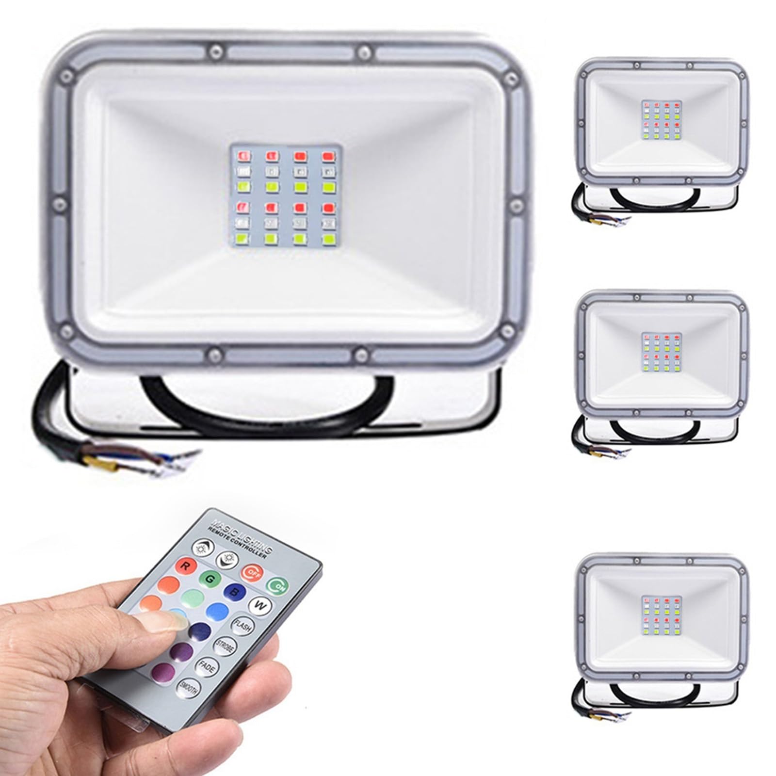 HBBursts ﻿Outdoor Decor 20W LED Flood Light with Remote, IP65 Waterproof RGBW Security Lights, Floodlight for Yard, Garden, Playground, Basketball Court(4 Packs)