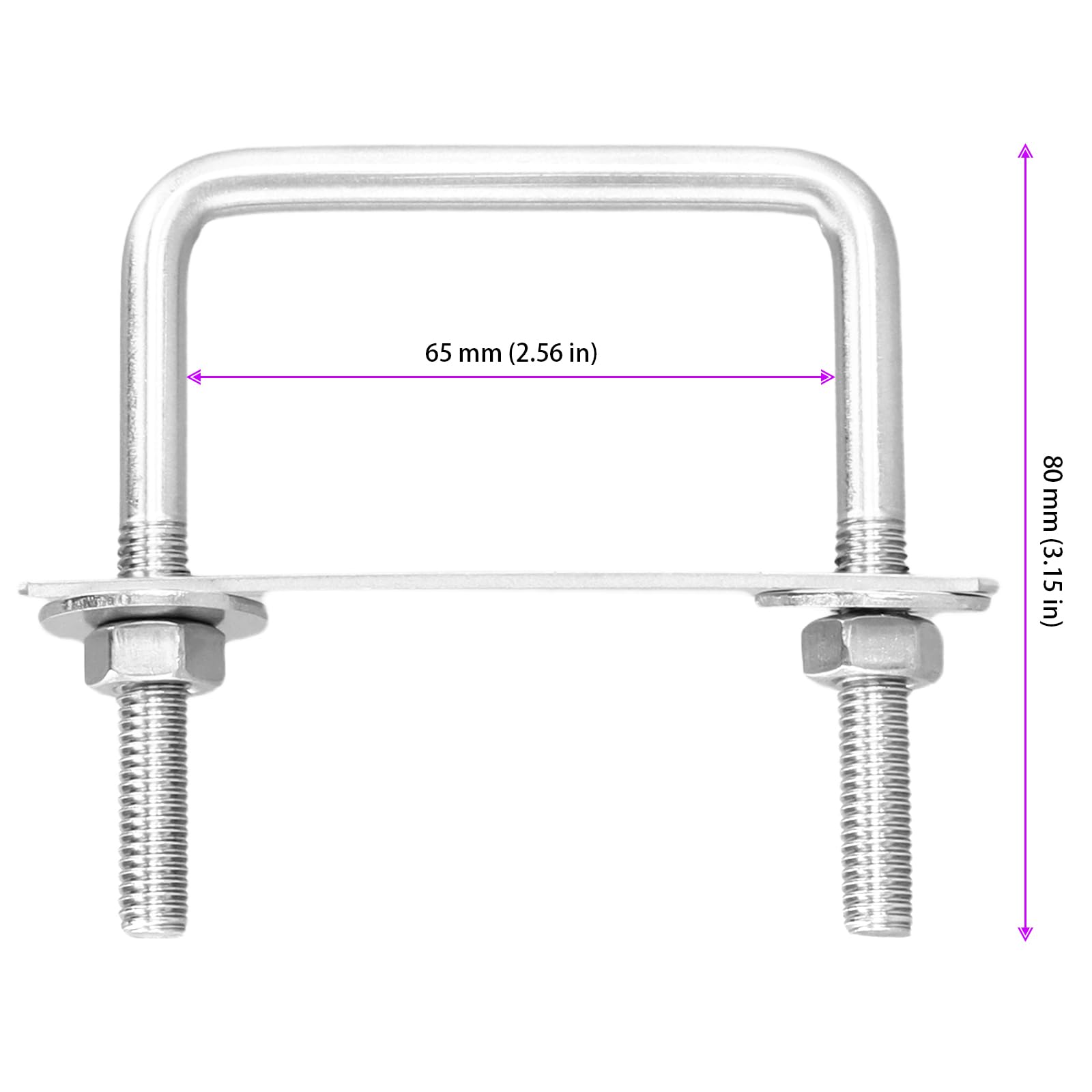 10 tornillos M8 U con rosca de 80 x 65 mm, tornillos de acero inoxidable M8 U, tornillos de planchado con tuerca y placa de sujeción para remolcar coches, reparación de tuberías