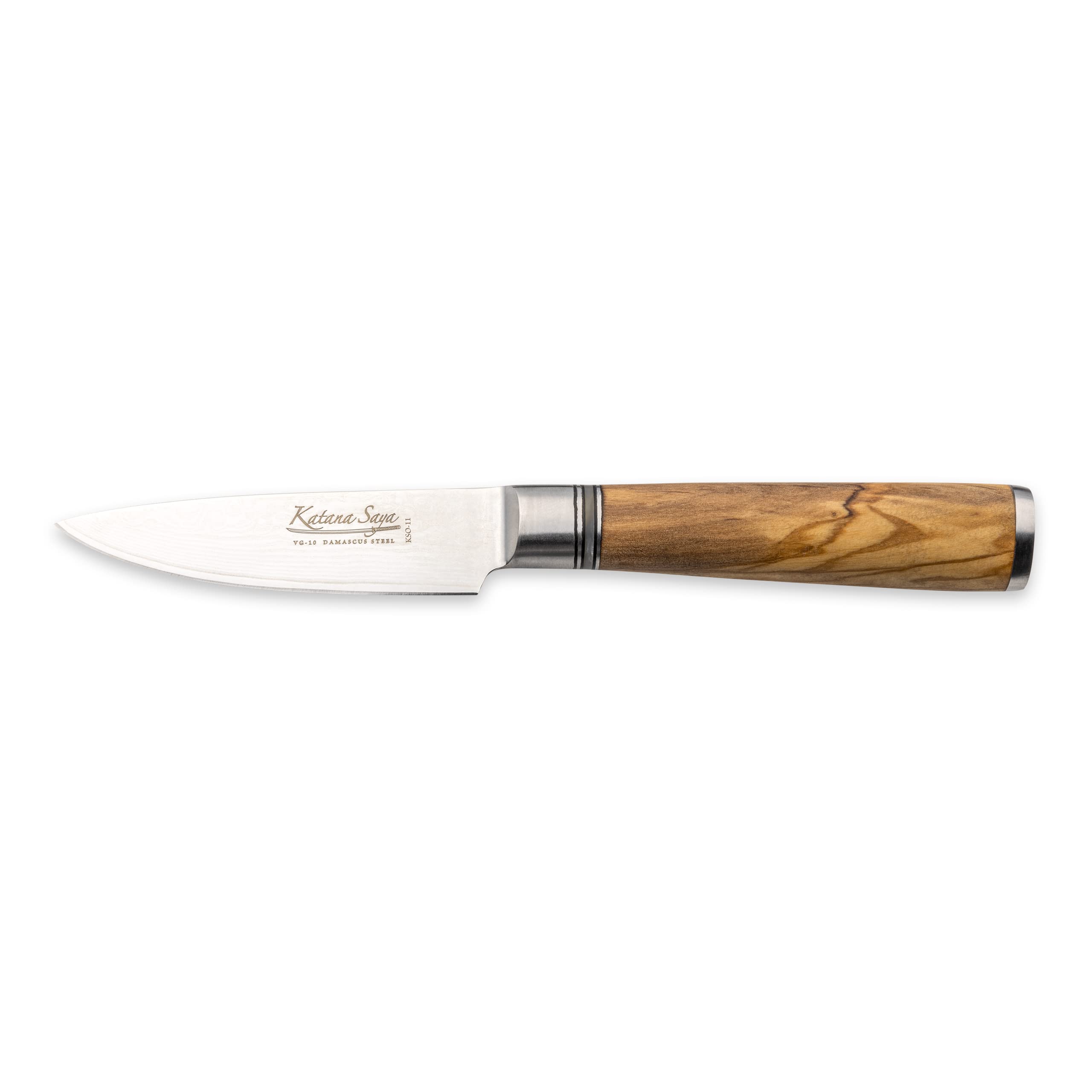 Olive Wood Couteau d'office 9 cm, acier inoxydable japonais VG-10 Damas 67 couches, manche en bois d'olivier, couteau de cuisine