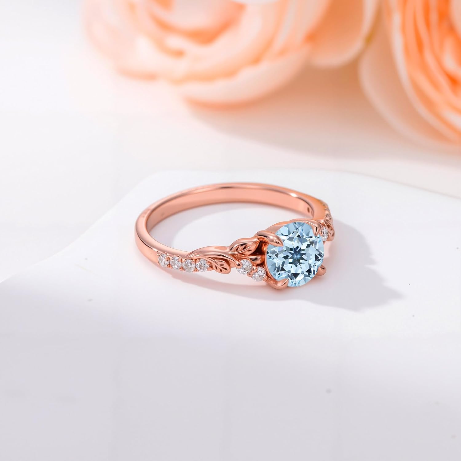 YDD Gemstone Rings 10K 14K 18K White/Yellow/Rose Gold Gemstone Engagement Ring for Women Art Deco Vine Leaf Anniversary Promise Ring