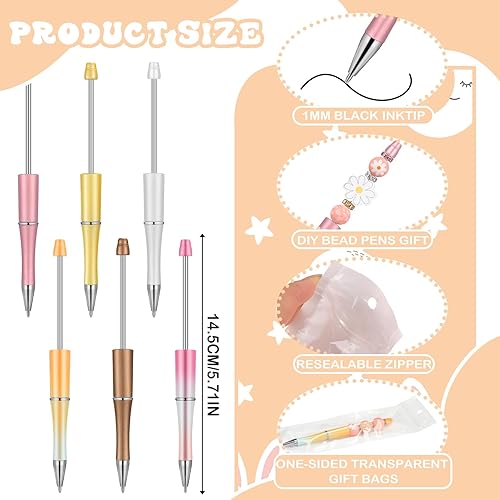 Miniatura 2 de Colarr Juego de 24 bolígrafos de plástico con cuentas, kit de fabricación de bolígrafos de cuentas surtidas, cuentas de madera, cuentas de cristal,