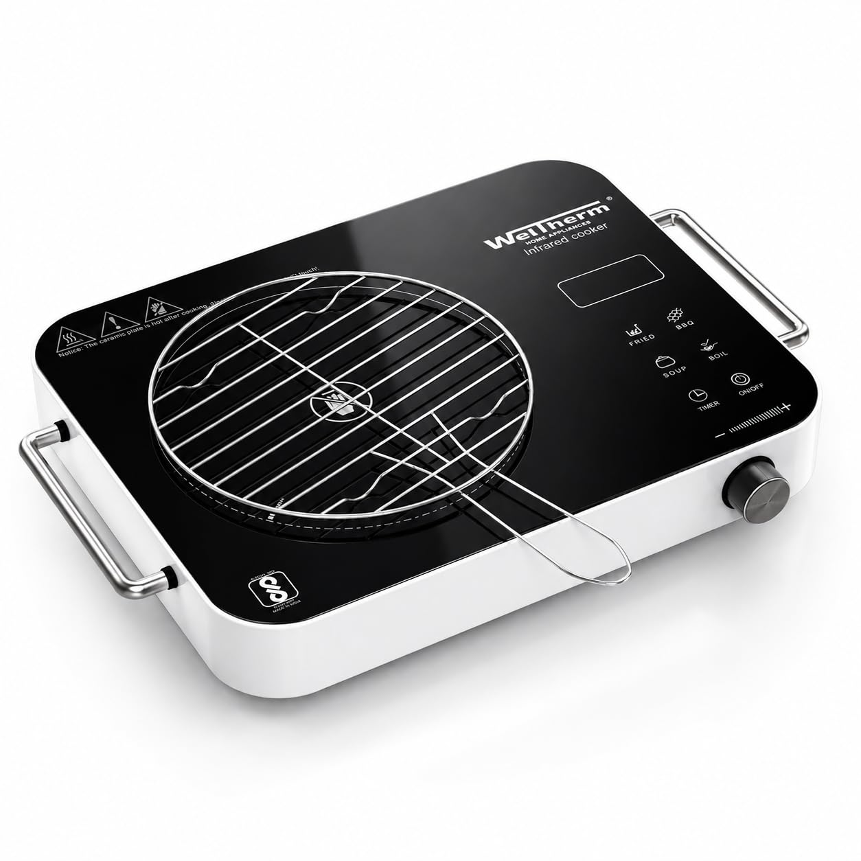 WelTherm Premium 2200W Infrared Cooker with Grill, Touch Panel & Rotary Knob Controller, Adjustable Temperature & Power Levels, Works with All Cookware,Side Handles, Portable Electric Cooktop-image-23