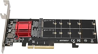 Dual M.2 PCIE NVMe SSD Adapter Card, M.2 NVMe SSD to PCIE 3.1 X8 X16 Riser Card, with PCIE Bifurcation Function, Support NVMe SSD 2230 2242 2260 2280 22110, for Win, OS X, Linux