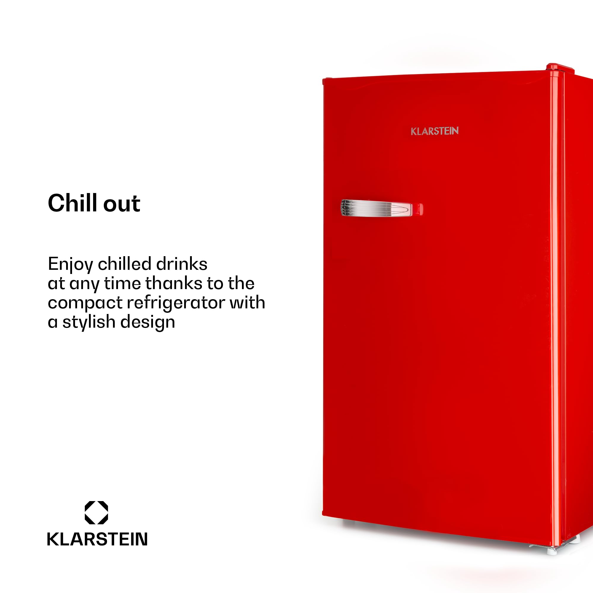 Klarstein Beercracker – Lodówka 90 litrów, Pojemność: 90 l, Klasa energetyczna E, Zamrażalnik, Szuflada na warzywa, 3 półki na drzwiach, Otwieracz do butelek w urządzeniu, 2 szklane półki, Czerwona