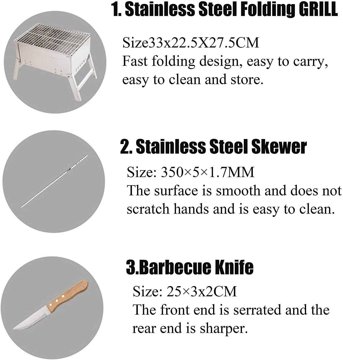 Kit di Accessori per Barbecue ad Alta Resistenza, Utensili per griglia in Acciaio Inossidabile con braciere e Custodia, per Campeggio e Tailgate Party
