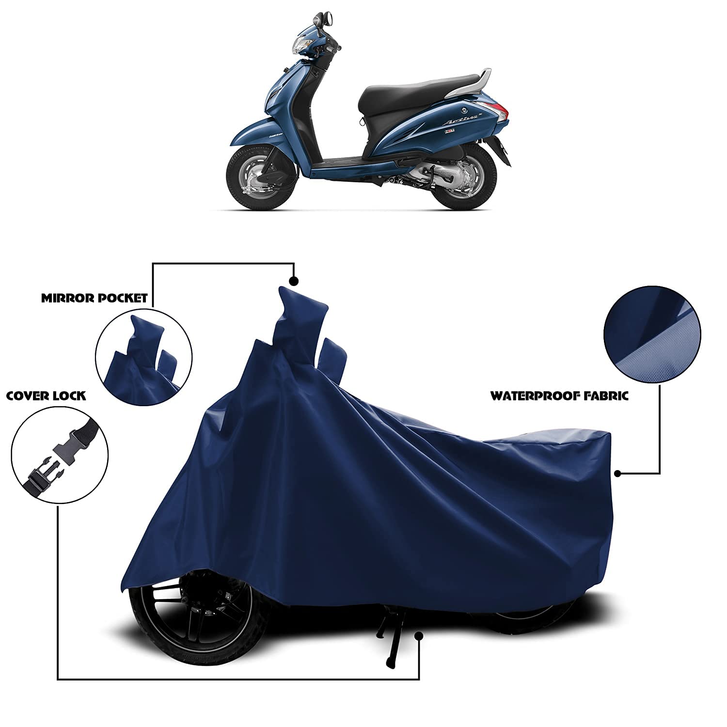 KEDIT - New H Activa 3G,4G,5G,6G Waterproof - UV Protection & Dust Proof Full Bike - Scooty Two Wheeler Body Cover for H Activa 4G (Navy Blue Colour)