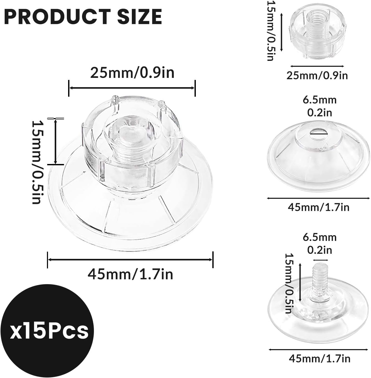 Daily Treasures 15pcs 45mm Screw in Suction Cups,Strong Suction Cups with Knurled Nuts,Small Suction Pads with Support Shell,Reusable Sucker,Clear Suction Cups for Glass Mirror Camping Caravan Decor