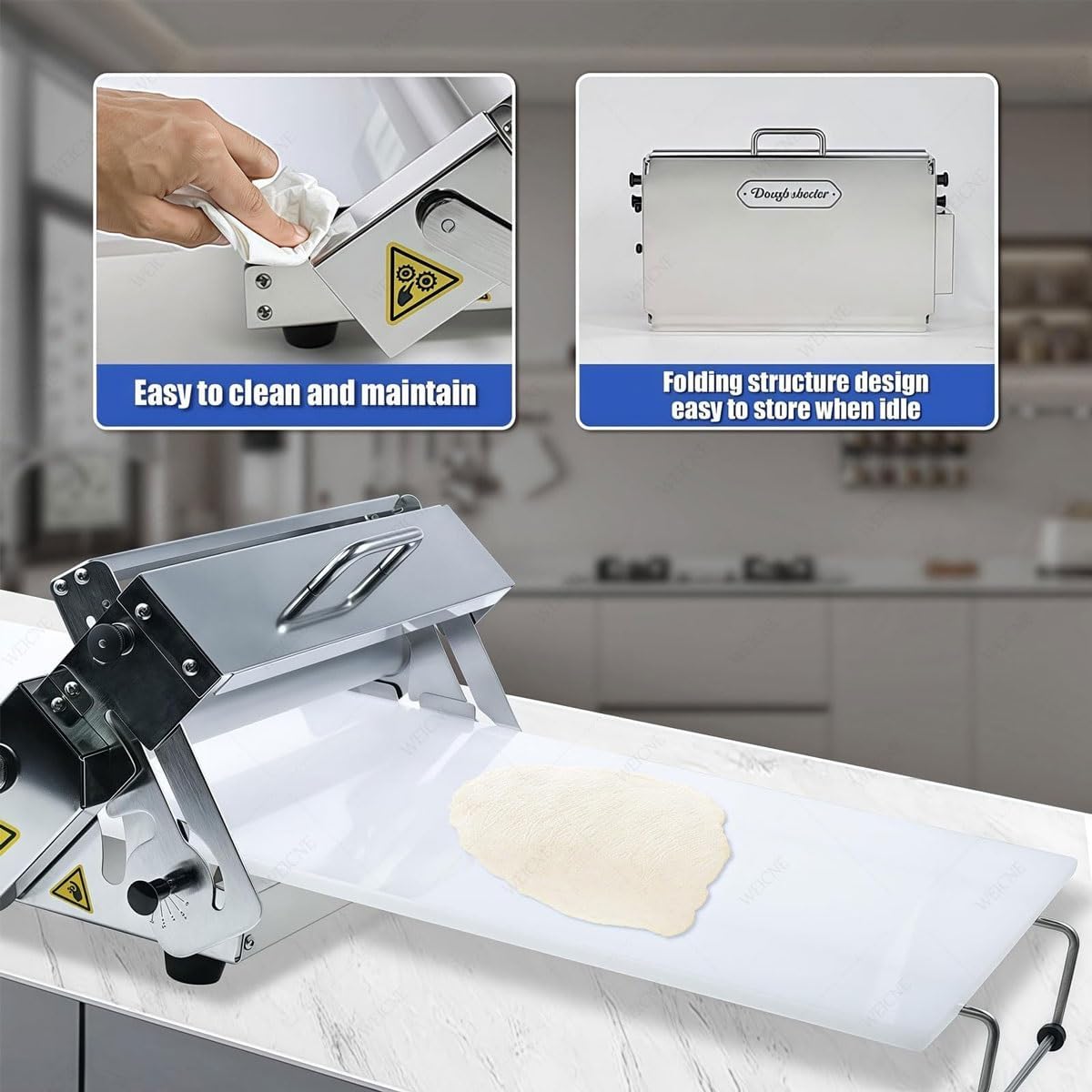 Manual Foldable Dough Sheeter Machine,Commercial Hand-cranked Puff Pastry Machine,Adjustable Thickness 0.5-17.5 Mm/0.5-27 Mm,Stainless Steel Pastry Roller,for Making Fudge Crust(830 * 480MM)