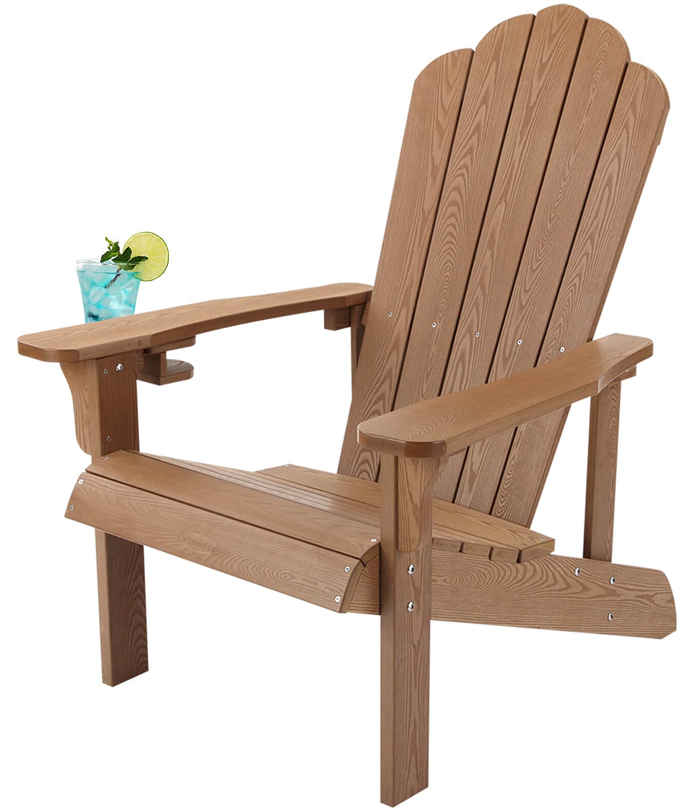 Adirondack Chair Weather Resistant, Hard Plastic Adirondack Chair with Cup Holder, Comfortable Easy to Assemble and Maintain,Outdoor Chair for Patio, Backyard Deck, Fire Pit - Wood Color