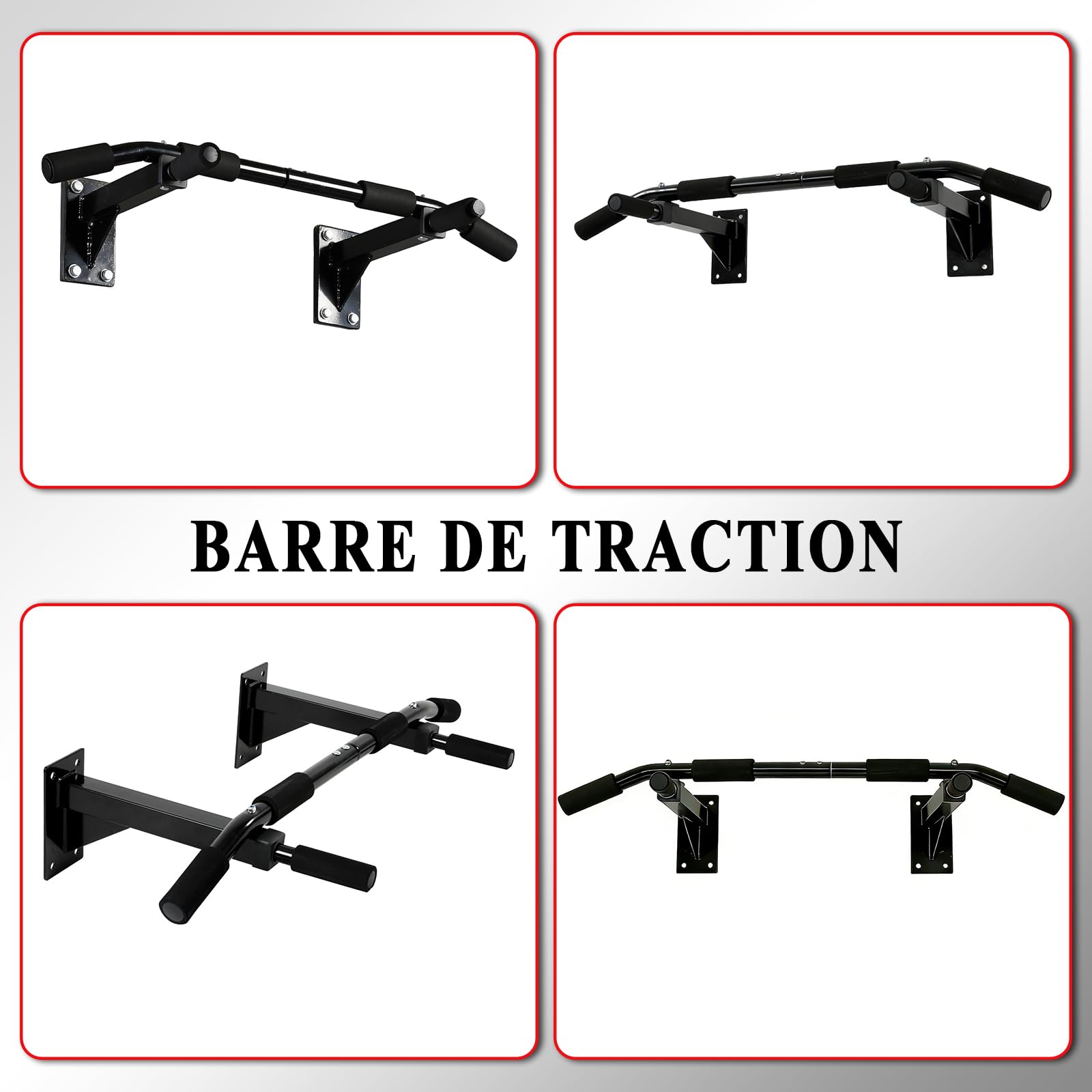 ISE Barre de Traction Murale, Barre de Tractions Murale, Barre Tractions Fitness, Fixation Plafond Economiser Espace, Multi-Grip Pull Up Bar, Barre a Traction Musculation Stable Capacité Elevée