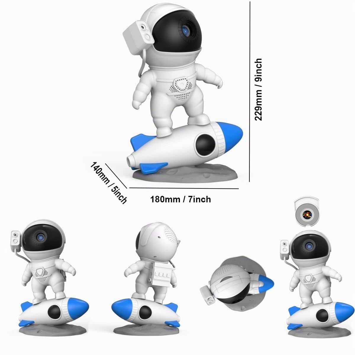 HTLNUZD Projecteur galaxie astronaute fusée et 12 pièces de film nébuleuse rotation à 360° tête magnétique pour chambre à coucher, salle de jeux, décoration de Noël