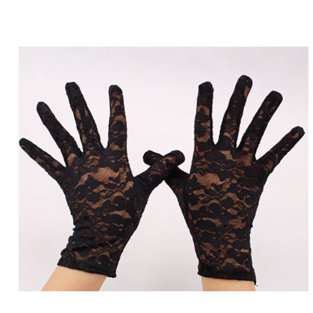 URSFUR Women Short Lace Weeding Gloves Summer Driving Wrist Lenth - black