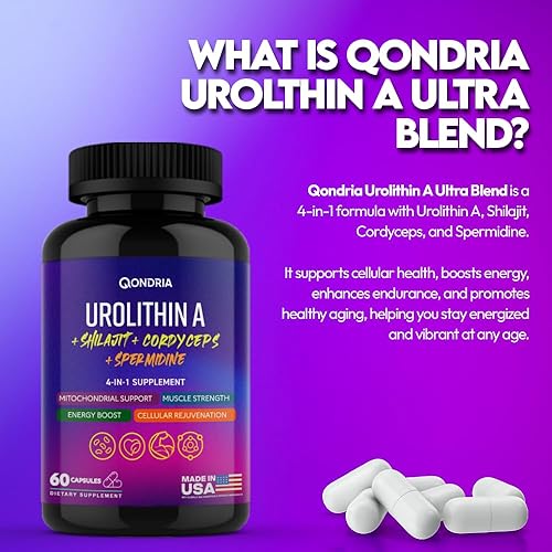 Miniatura 2 de Urolitina Un suplemento de 500 mg con mezcla de energía 4 en 1 de espermidina de 10 mg, Shilajit 300 mg y Cordyceps 400 mg por porción - Aumenta la