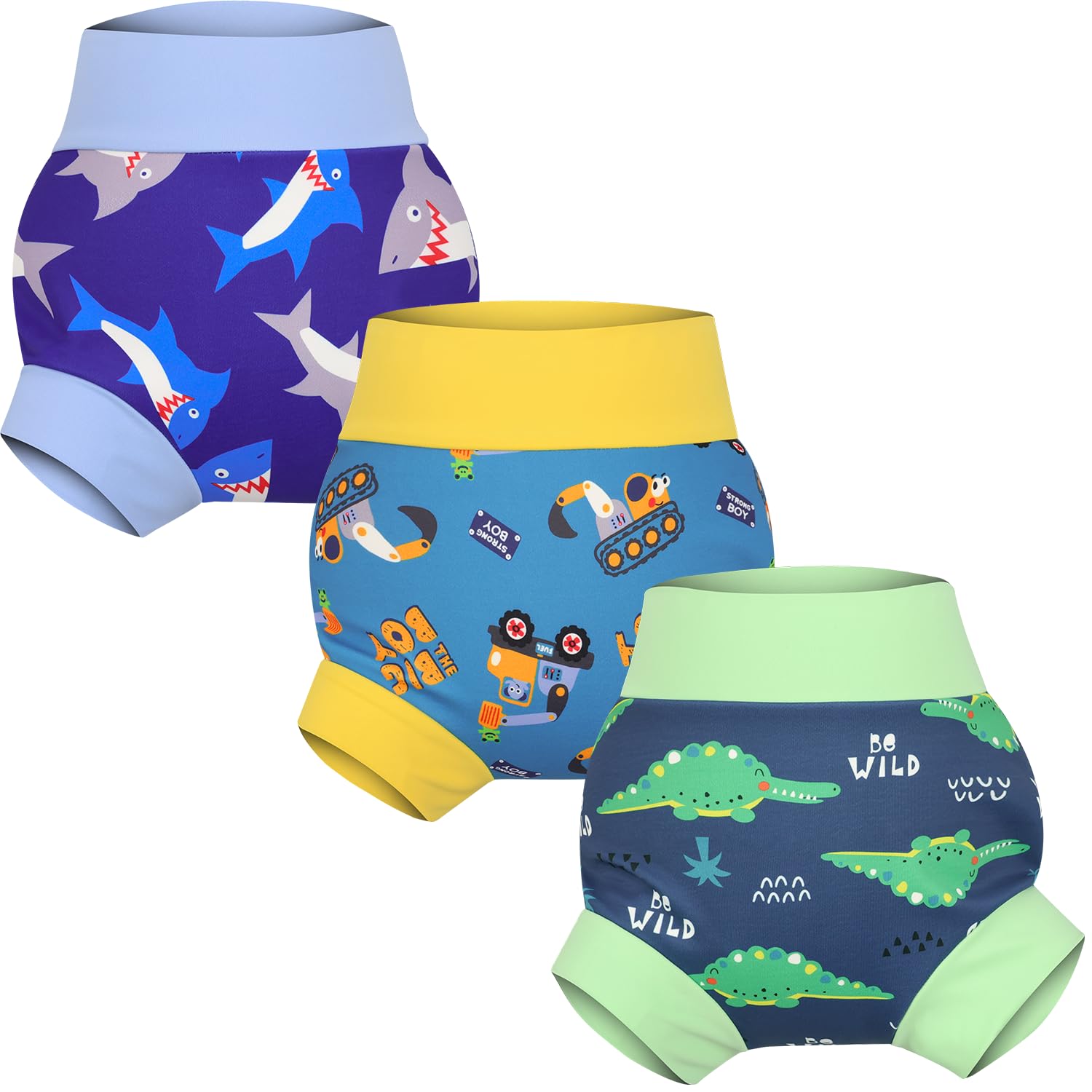 FLYISH DIRECT Reusable Swim Nappies, Baby Swimming Nappies for Boys and Girls, 3 Packs Reusable Swim Nappy 4-5 Years, Green