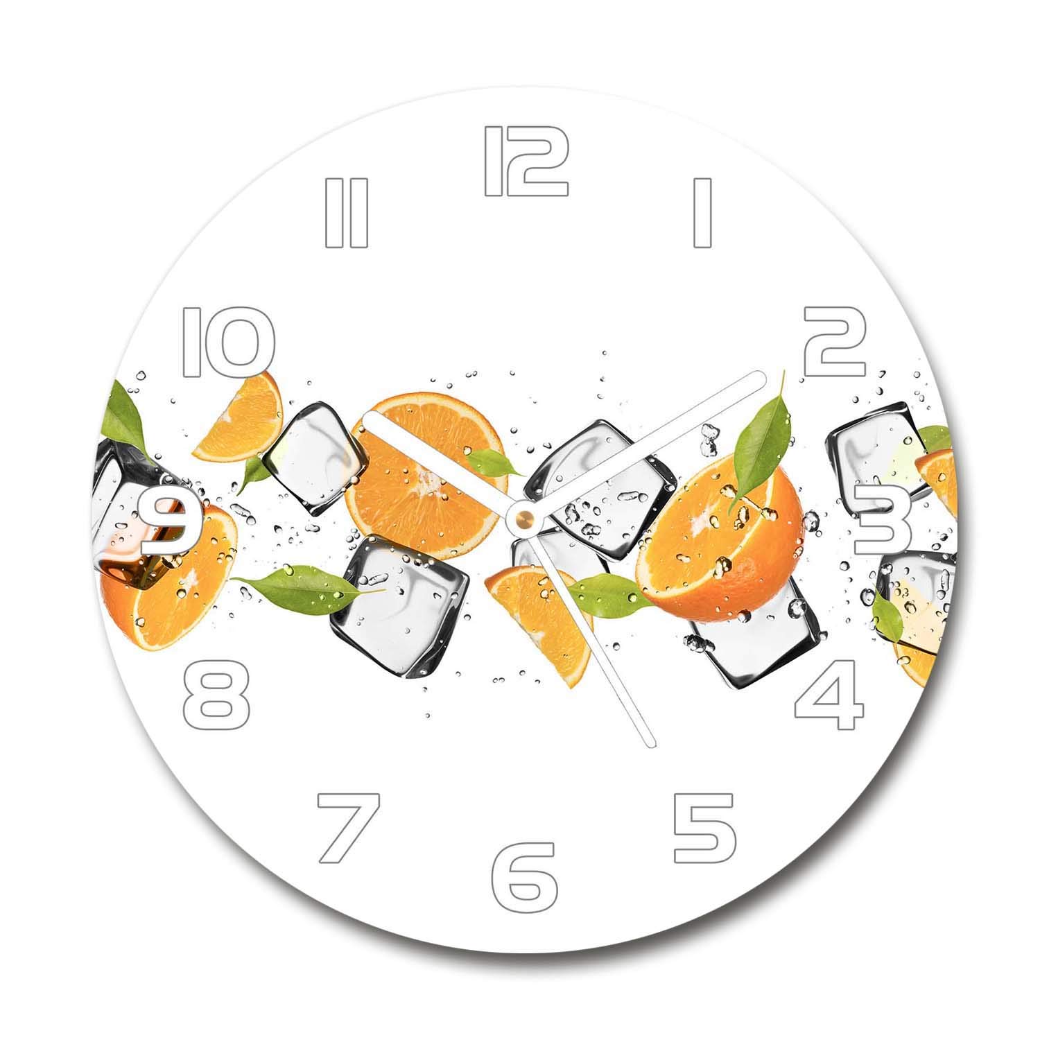 Horloge en verre 60x60cm Tulup orange avec glace et aiguilles blanches