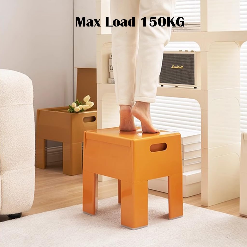 MANUKS Sgabello Basso Plastica Sgabello Portaoggetti Multifunzione Carico Massimo 150Kg Cambio Scarpe Sgabello per Soggiorno Camera da Letto Trucco,36×30×40cm (Bianco)