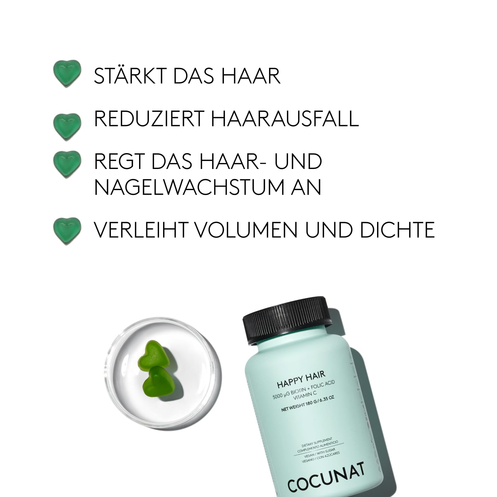 COCUNAT Happy Hair Vitamine 3-Monats-Kur Biotin Anti Haarausfall 180 Stk | Vegane Vitamingummies im 3er-Pack mit 5.000 mcg Biotin & Zink. Stärkt die Haarfaser intensiv und stoppt Haarausfall.