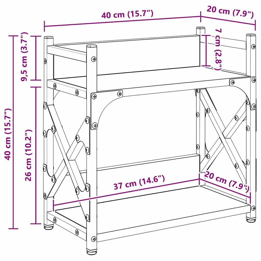 vidaXL Support d'imprimante Chêne Noir 40 x 20 x 40 cm, Support d'imprimante, Design Industriel, Shape rectangulaire, Rangement spacieux, Meuble Compact pour Bureau