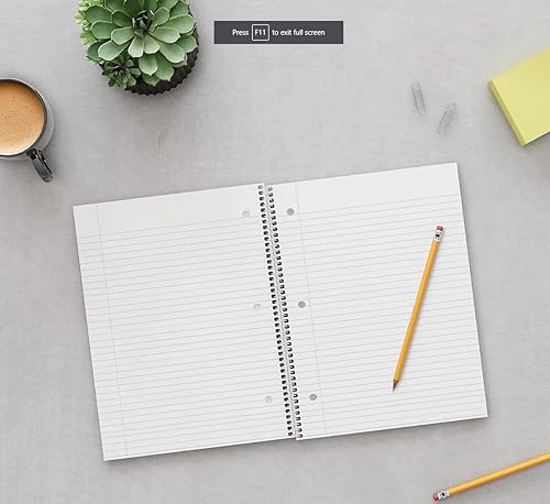 Miniatura 4 de 1InTheOffice Cuaderno espiral de 8.5 x 11 pulgadas, cuaderno de alambre con rayas universitarias de 1 materia, 70 hojas, negro, (paquete de 3)