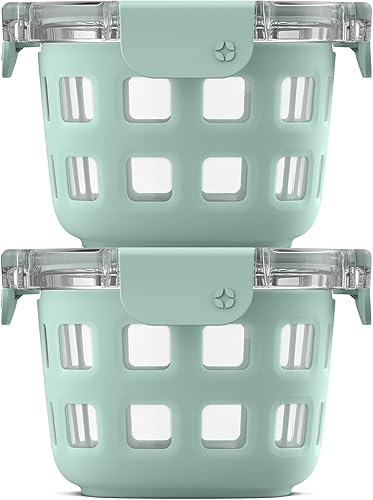 Miniatura 8 de Ello Duraglass Refresh - Juego de 4 recipientes de vidrio reutilizables de 2 tazas con tapas a prueba de fugas y mangas protectoras de silicona |