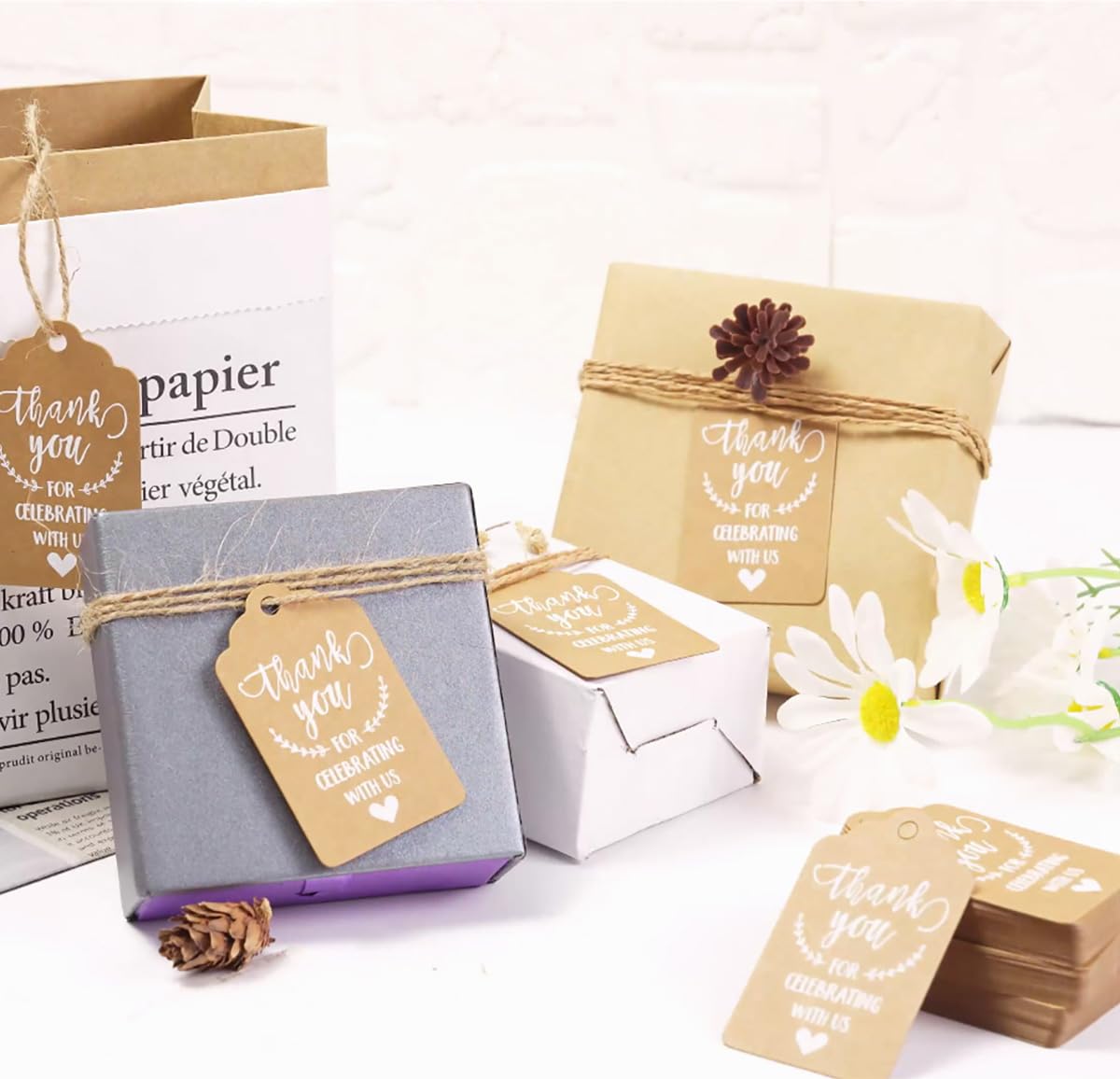 Lot De 100 étiquettes En Papier Kraft Blanc Pour Cadeaux De Mariage, étiquettes De Bagages