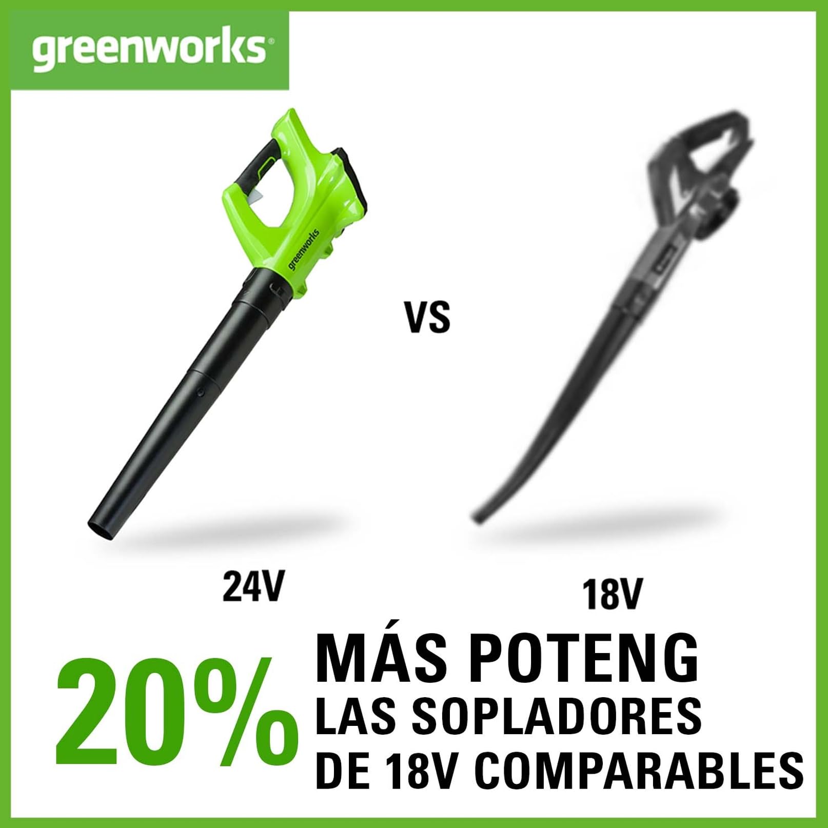 Greenworks Tools G24ABII Soplador de Hojas a Batería Axial, 145 km/h, 9,08 m³/min SIN Batería de 24V y Cargador