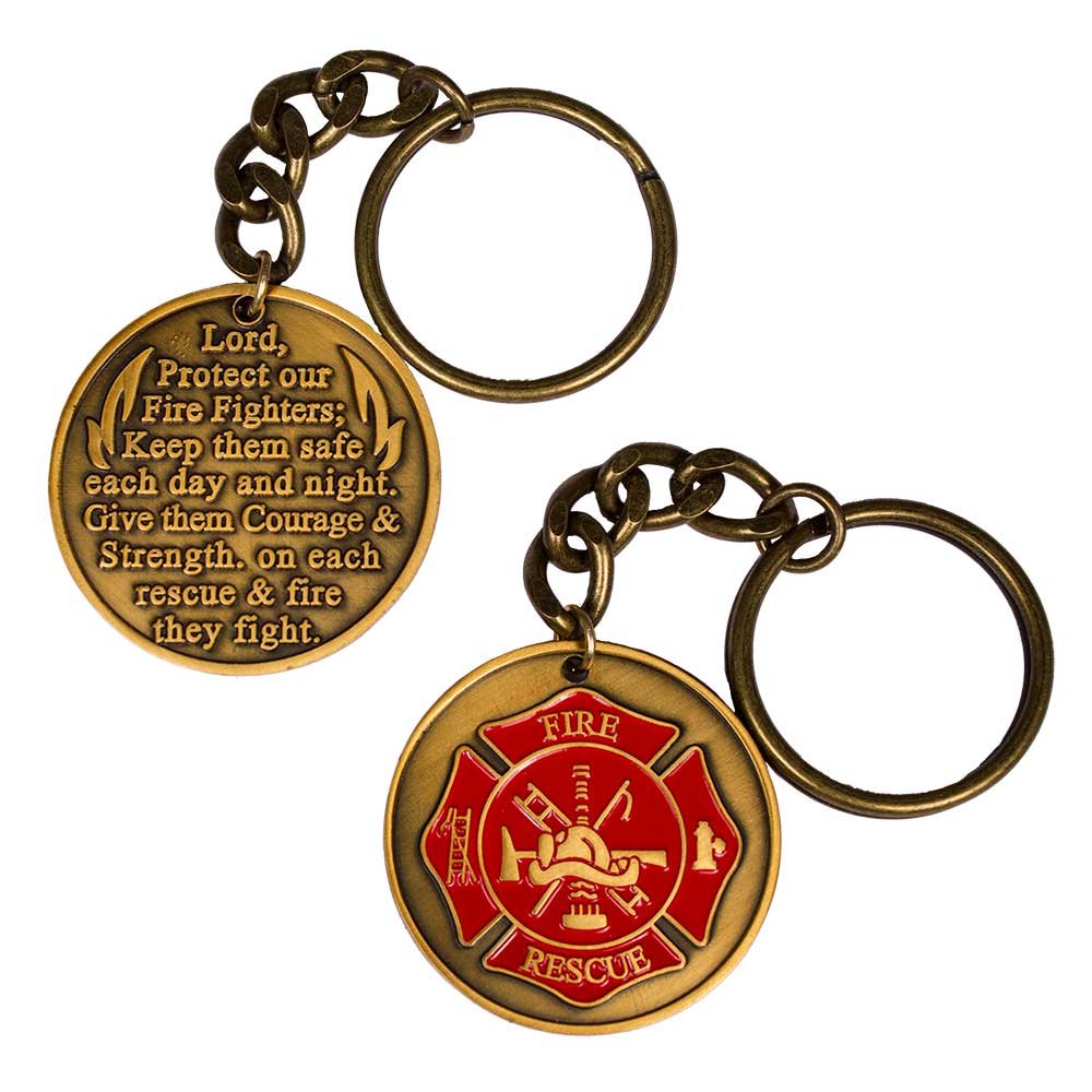Sterling Gifts Firefighter Fireman Fire Department Prayer Key Chain Keychain Gold Cross