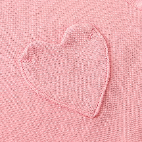 Image of Noomelfish Girls Short Sleeve Heart Pocket T-Shirts Casual Cotton Tee Tops Blouse (5-12 Years)