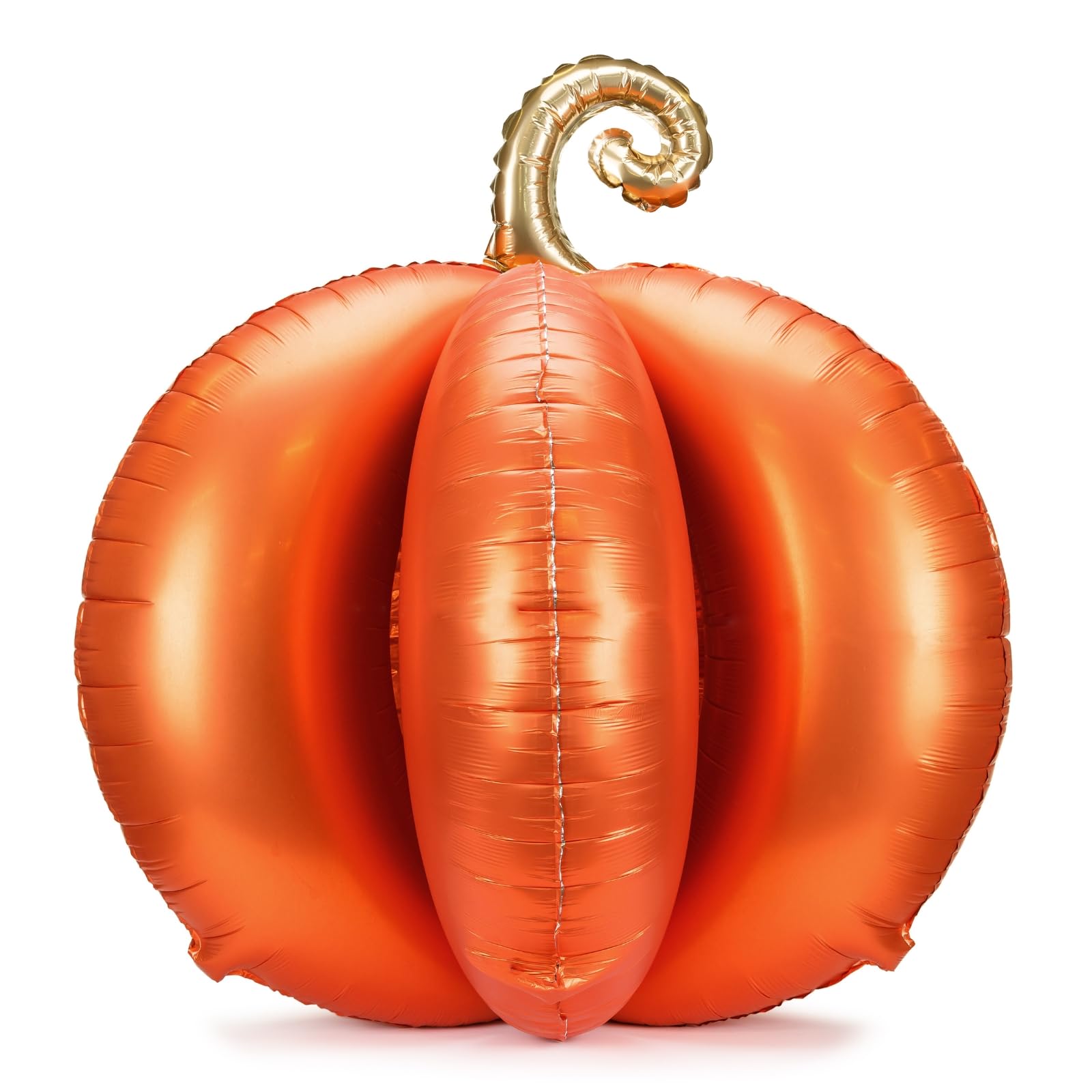 Standing Foil Balloon 3D Pumpkin Orange with Golden Handle - Approx. 90 x 90 cm, 8 Inflatable Elements, 4 Clips, Gel Stickers, Straw, Halloween Autumn Party Decoration, Large Pumpkin Balloon