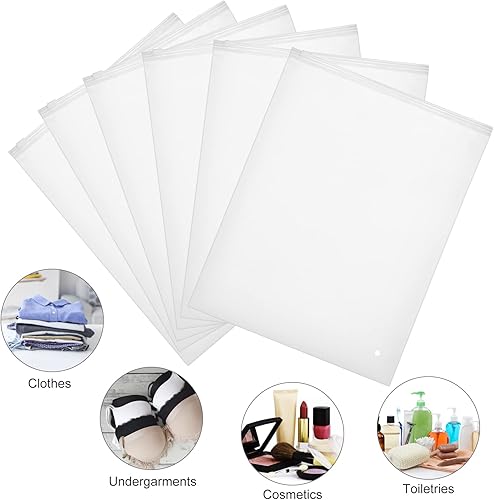 Miniatura 5 de Bolsas de embalaje, 50 bolsas de almacenamiento de viaje para ahorrar espacio, bolsas de plástico transparentes con cremallera esmerilada de 10 x 13