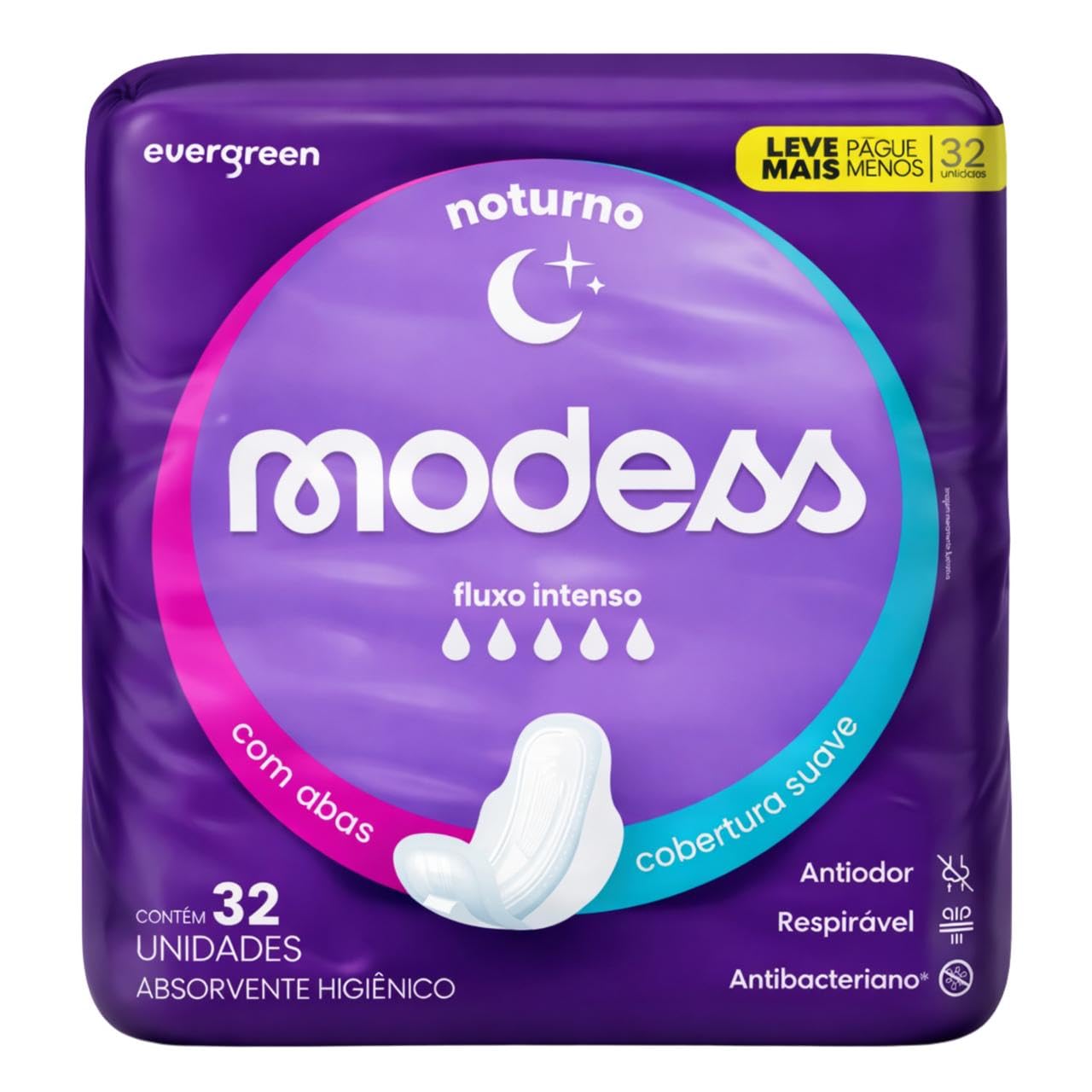 Absorvente Noturno Com Abas Fluxo Intenso Cobertura Suave 32 Unidades Leve Mais Pague