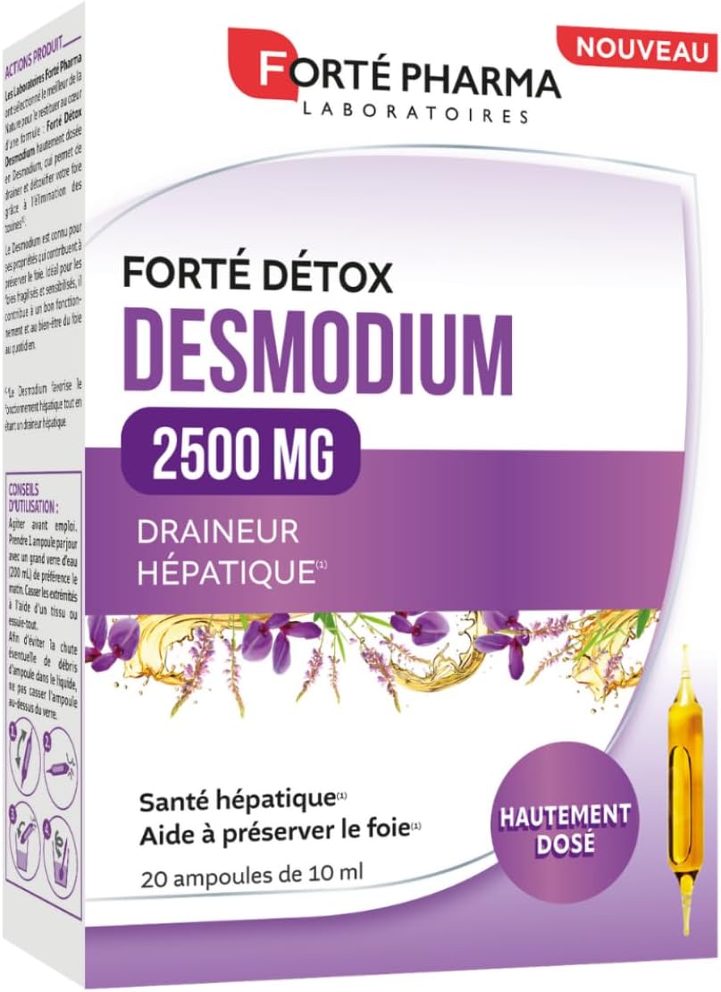 Forté Pharma – FortéDetox Desmodium 2500mg highly dosed – Liver Health Dietary Supplement, Liver Drainer, Toxin Removal – 20 ampoules, 1/day