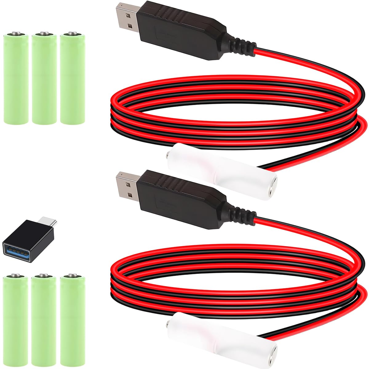 2 pezzi Convertitore alimentazione USB a 6 V AA con eliminazione della batteria Alimentatore USB Cavo batterie AA da 6 V, Sostituisce 4 batterie AA da per luci LED radio ventilatori