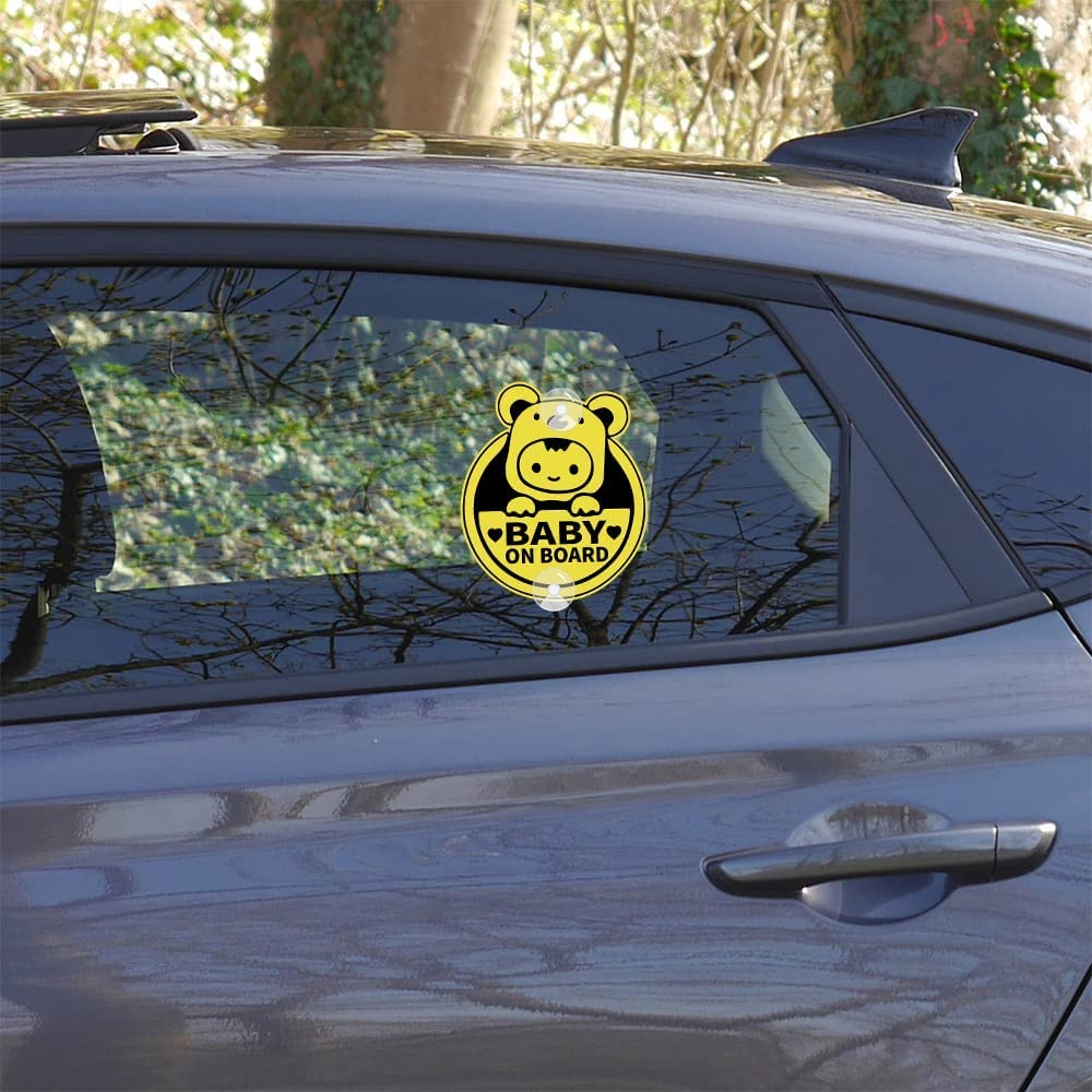 Bébé à Bord Signe,Baby On Board Stickers 3 Pack Autocollants Bébé à Bord Pour Voiture Carré Enfants Avertissements De Sécurité Avec Ventouse 5 * 5 Pouces Jaune