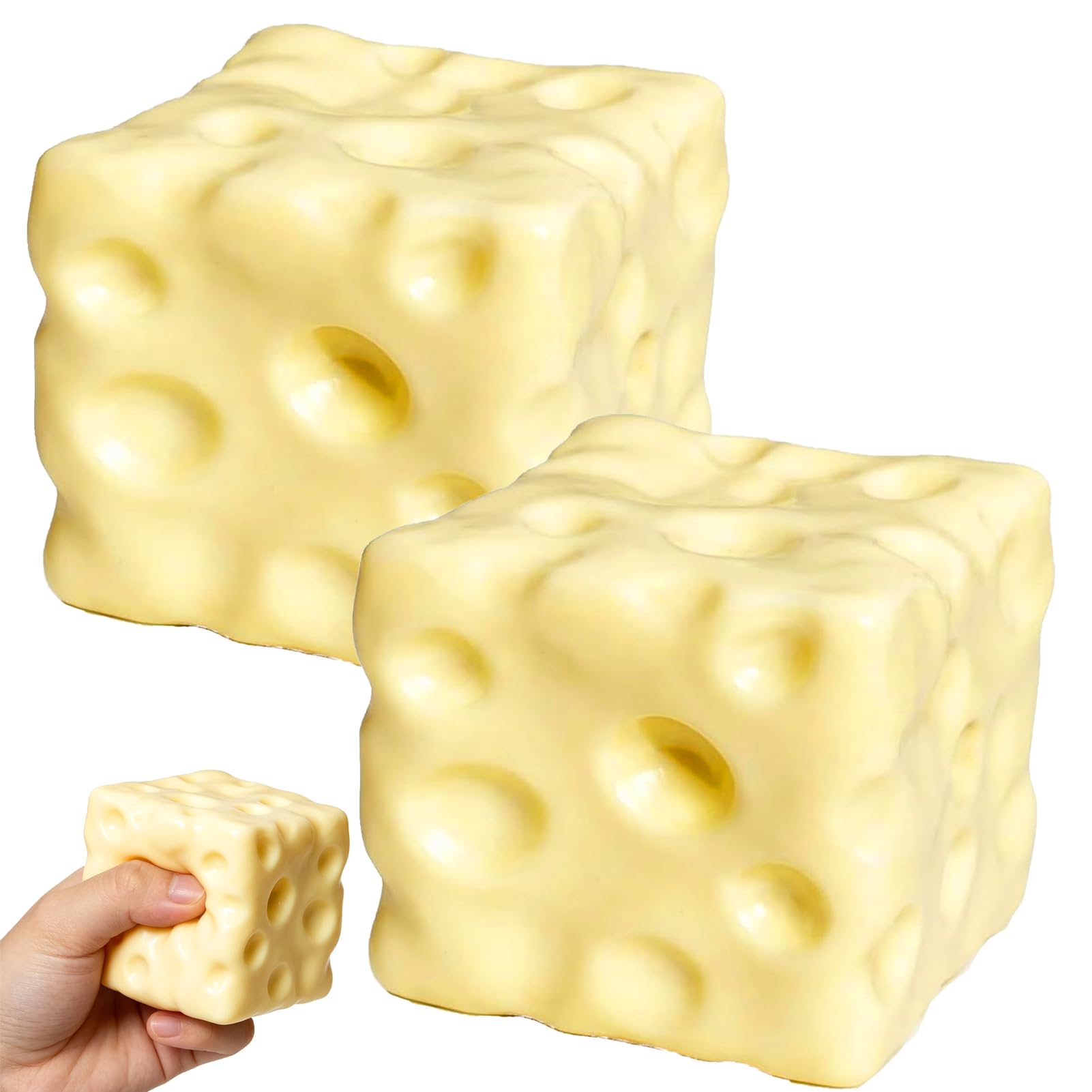 MUVZKQIAN 2 PCS Big Squishy Cheese Toy - Giant Squishy Cheese Sugar Cube Stress Ball Anxiety Relief Fidget Toy Realistic Design or Kids and Adults Home Office Travel (2 x 6 cm) — image 1