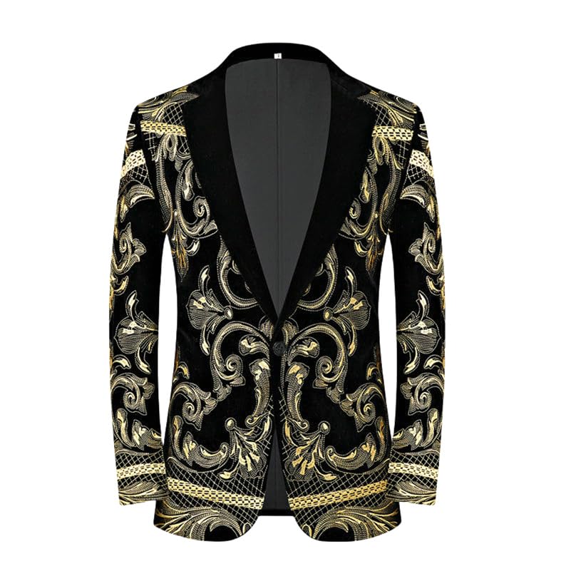 Blazer brodé homme coupe ajustée veste costume noire dorée chic USTZFTBCL
