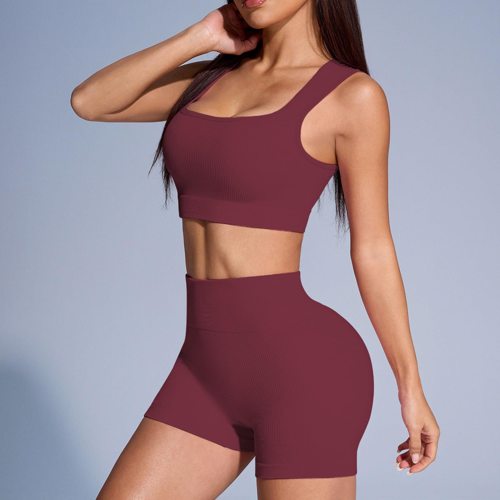 Conjunto Deportivo para Mujer Gimnasio Yoga Fitness Sujetador y Pantalones Cortos sin Costuras