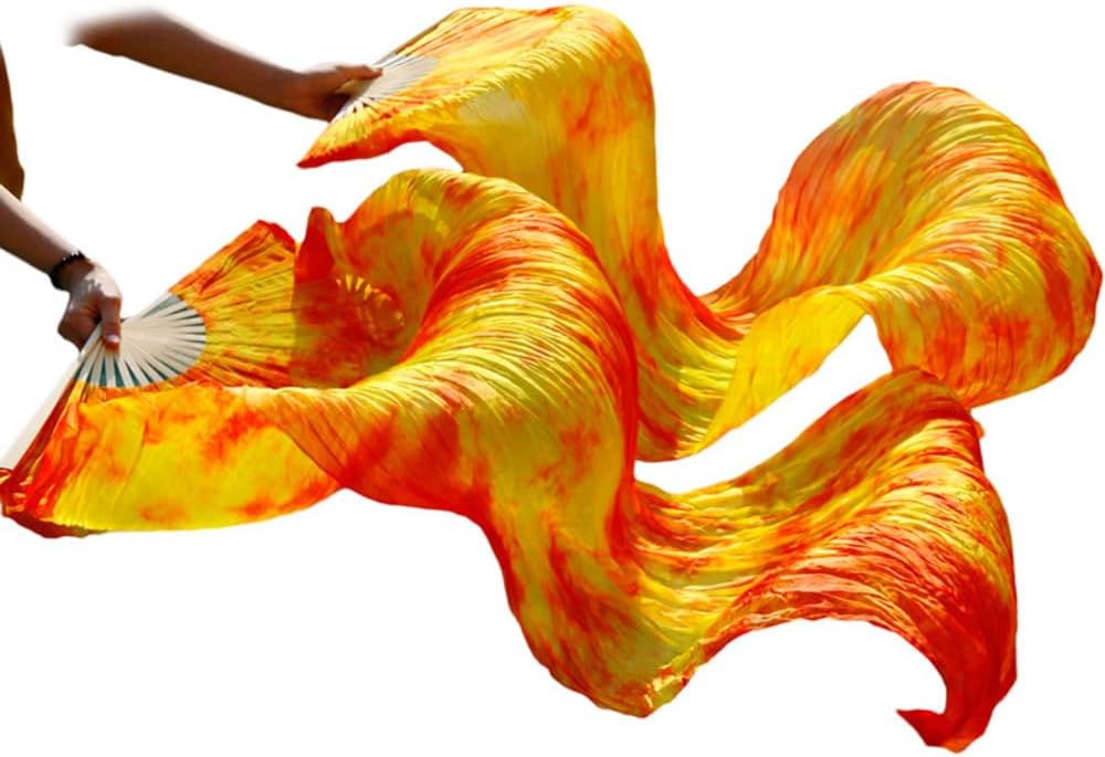 1pair 180cm Imitation Silk Belly Dance Veil Fans Handmade Dyed Performance