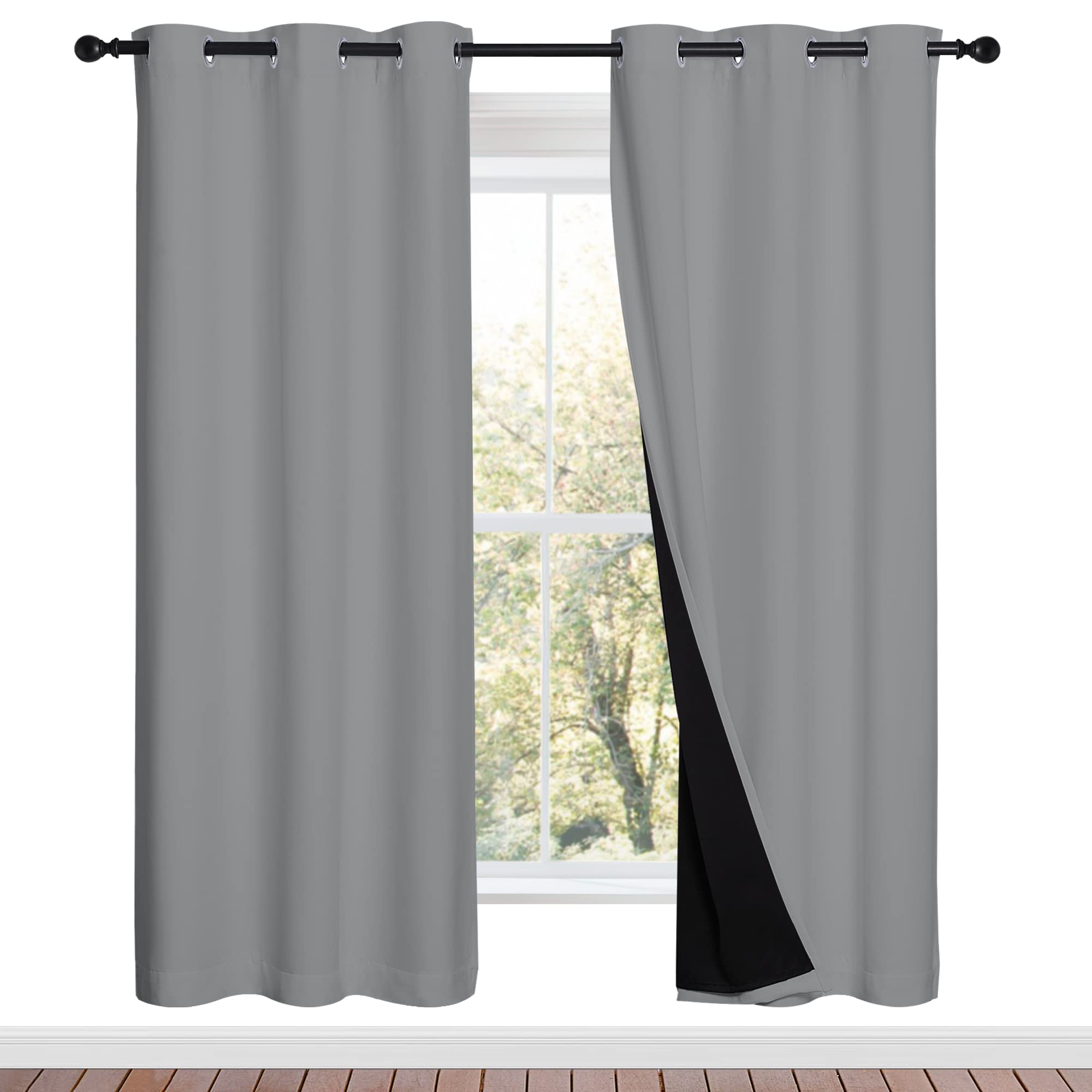 NICETOWN Full Shade Curtain Panels, Pair of Energy Smart &amp; Noise Blocking Out Blackout Drapes for Dining Room Window, Thermal Insulated Guest Room Lined Window Dressing(Silver Grey, 42 x 72 inch)