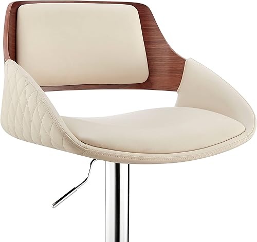 Miniatura 98 de Armen Living Taburete de bar de madera giratorio de mediados de siglo con pedestal moderno con piel sintética para encimera de isla de cocina,