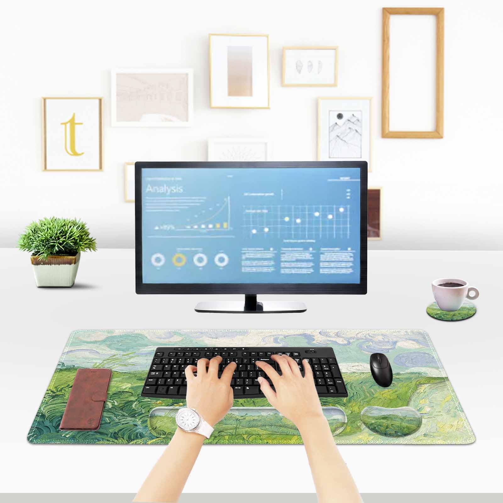 ToLuLu Erweitertes Gaming-Mauspad, Memory-Schaum, ergonomische Tastatur-Maus-Handgelenkauflage, große Schreibtischunterlage mit genähten Kanten, rutschfeste Unterseite, Mauspad für Heimbüro, Spiel und