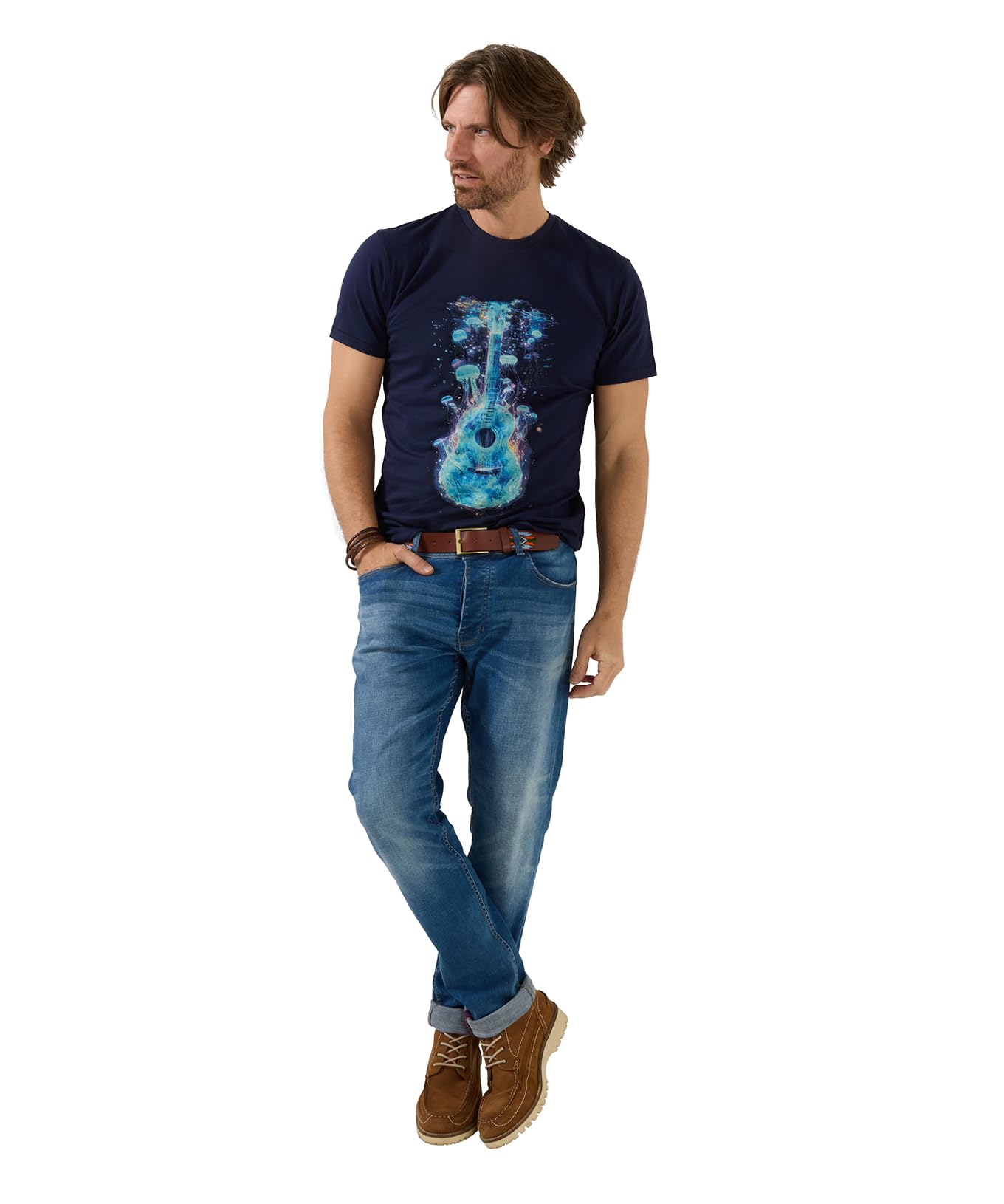 Joe Browns Men's Jellyfish Guitar Graphic Tee, Regular, Blue, UK M