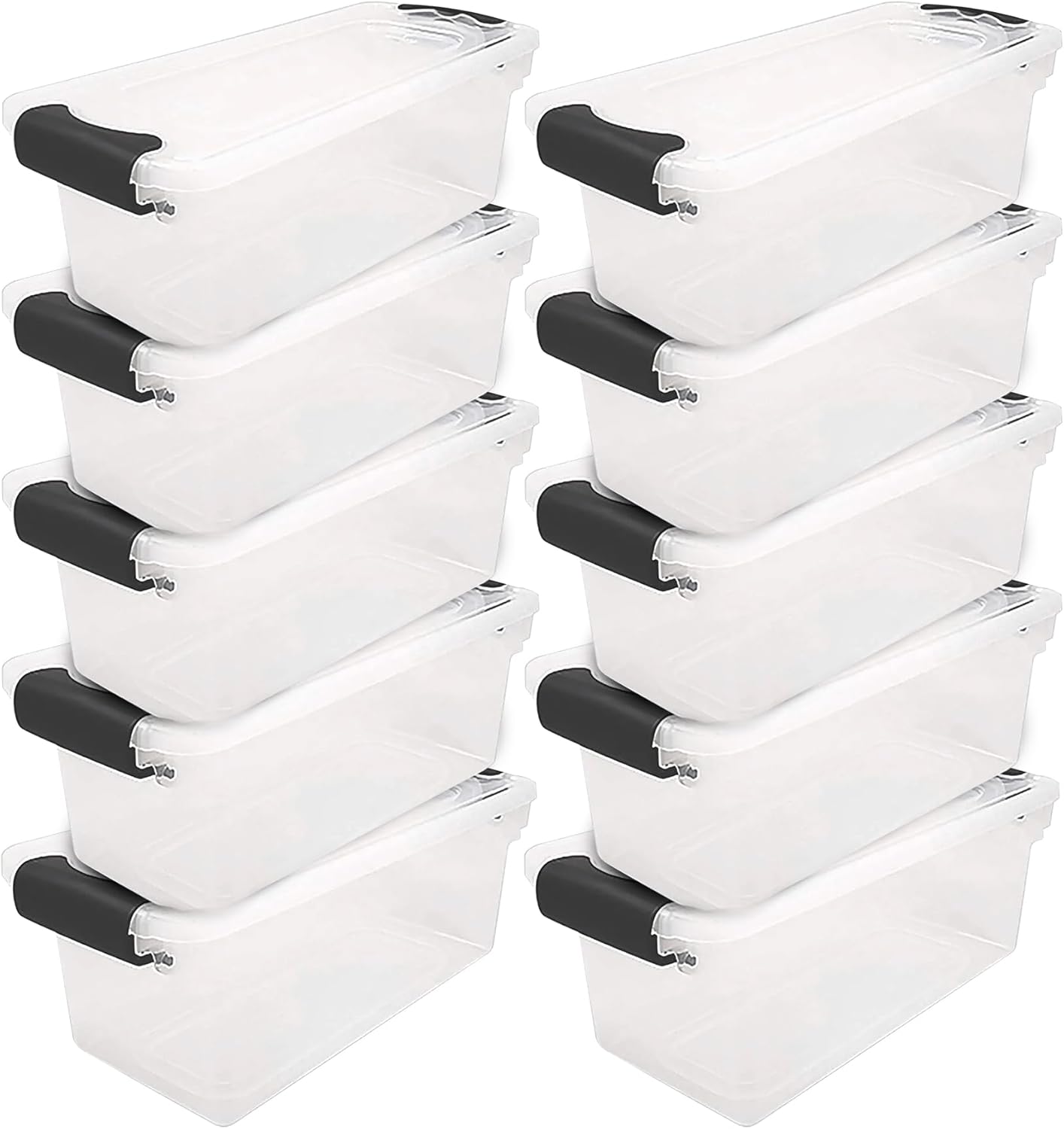 HOMZ 10-Pack Secure Latch, Clear Plastic Storage Organizer Bins, 7.5 Quart, Gray Latches - Stackable Container Boxes for Bedroom, Bathroom, Garage, and Office Organization
