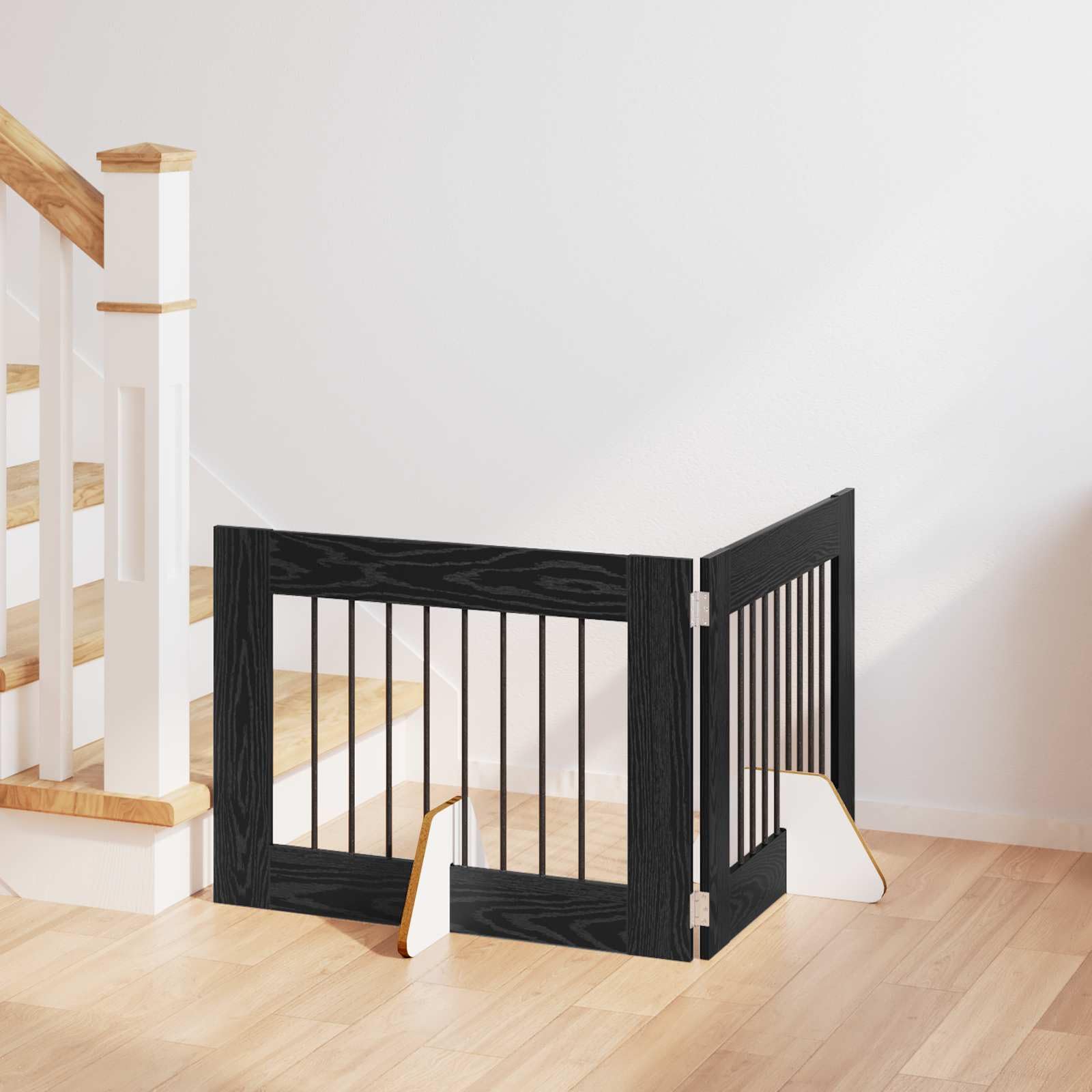 Portería para perros con soporte de madera de roble negro, 80 x 60 cm, 2 unidades, plegable y portátil, para barrera interior y alojamiento seguro de cachorros y perros