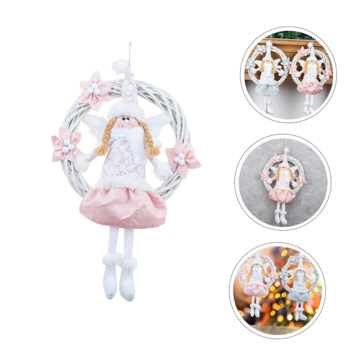 Ipetboom Guirnalda Navideña de Ángel con Aro de Flores Rosa Grande Colgante Decorativo para Puerta Decoración de Fiesta y Navidad Guirnalda para Colgar en Pared o Ventana