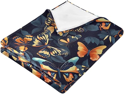 Miniatura 2 de KLL Blue Golden Theme Plant Plush Blanket, Cozy Comfy Throws for Living Room, Bed, Home Decor, Spring Blanket 60"x90" Flannel Fleece Blanket