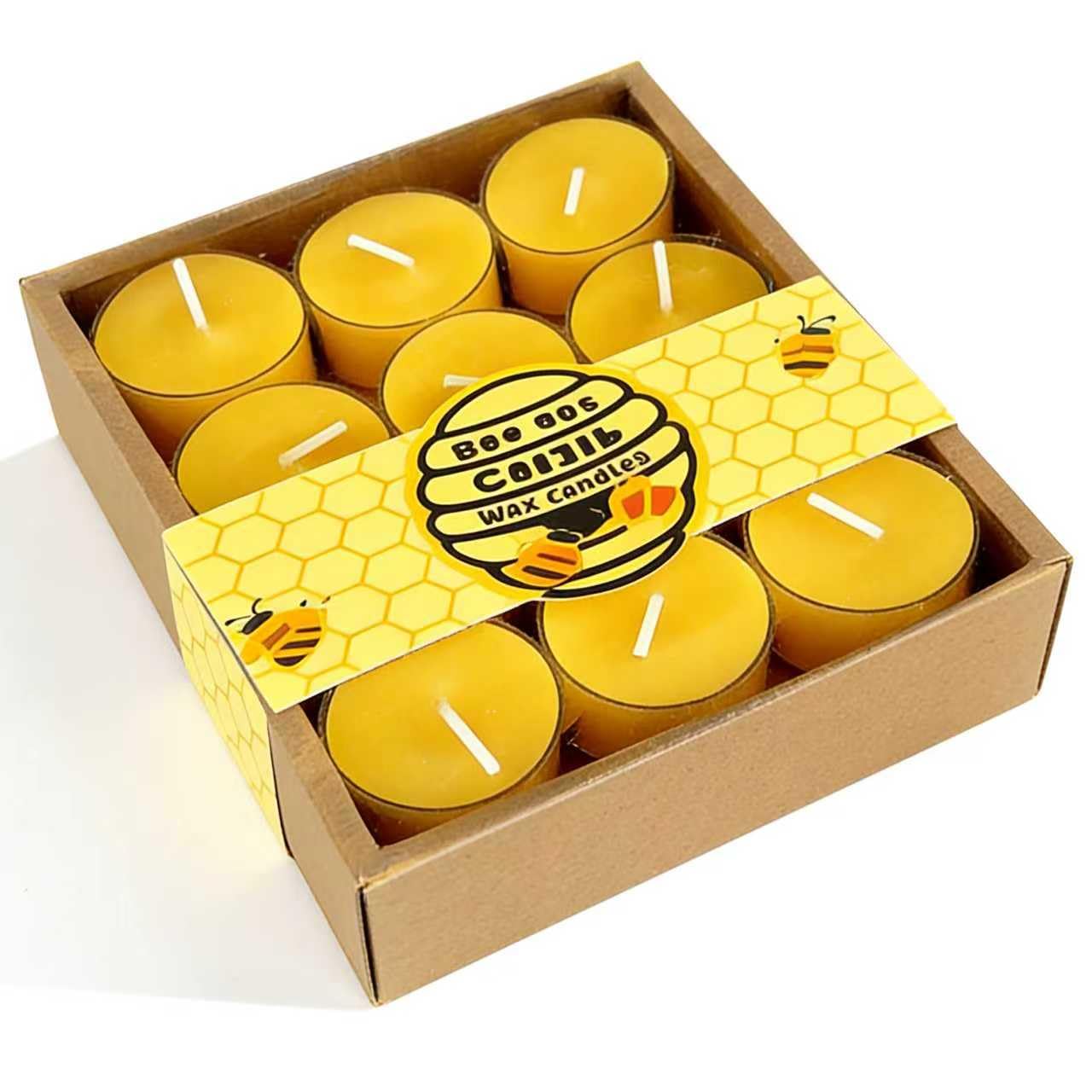 Zhuomengyun Yellow Beeswax Tealight Candles, 12 Pcs Pure Beeswax Tea Lights Candle Natural Organic Tealights Candles Non-Toxic Bees Wax Relaxation Handmade And Eco Friendly Cotton Wick