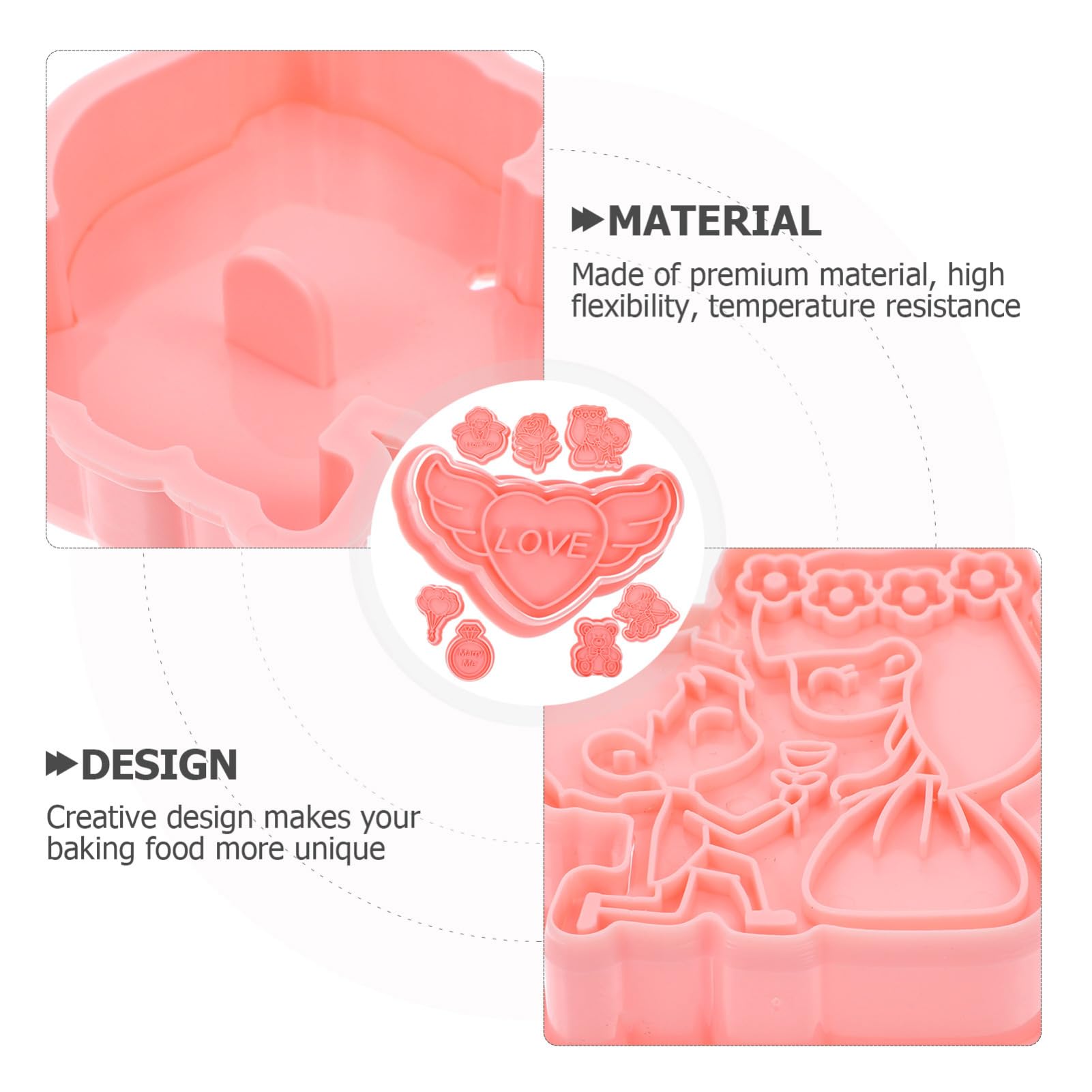 ABOOFAN 4 Sätze Keksform Keksausstecher Stempel Kuchenform Keks Backen 3d-ausstecher Plätzchen-stempel Essbar Schokoladenform Pralinenförmchen Gummiform Festform Pp Rosa 8 Stück * 4