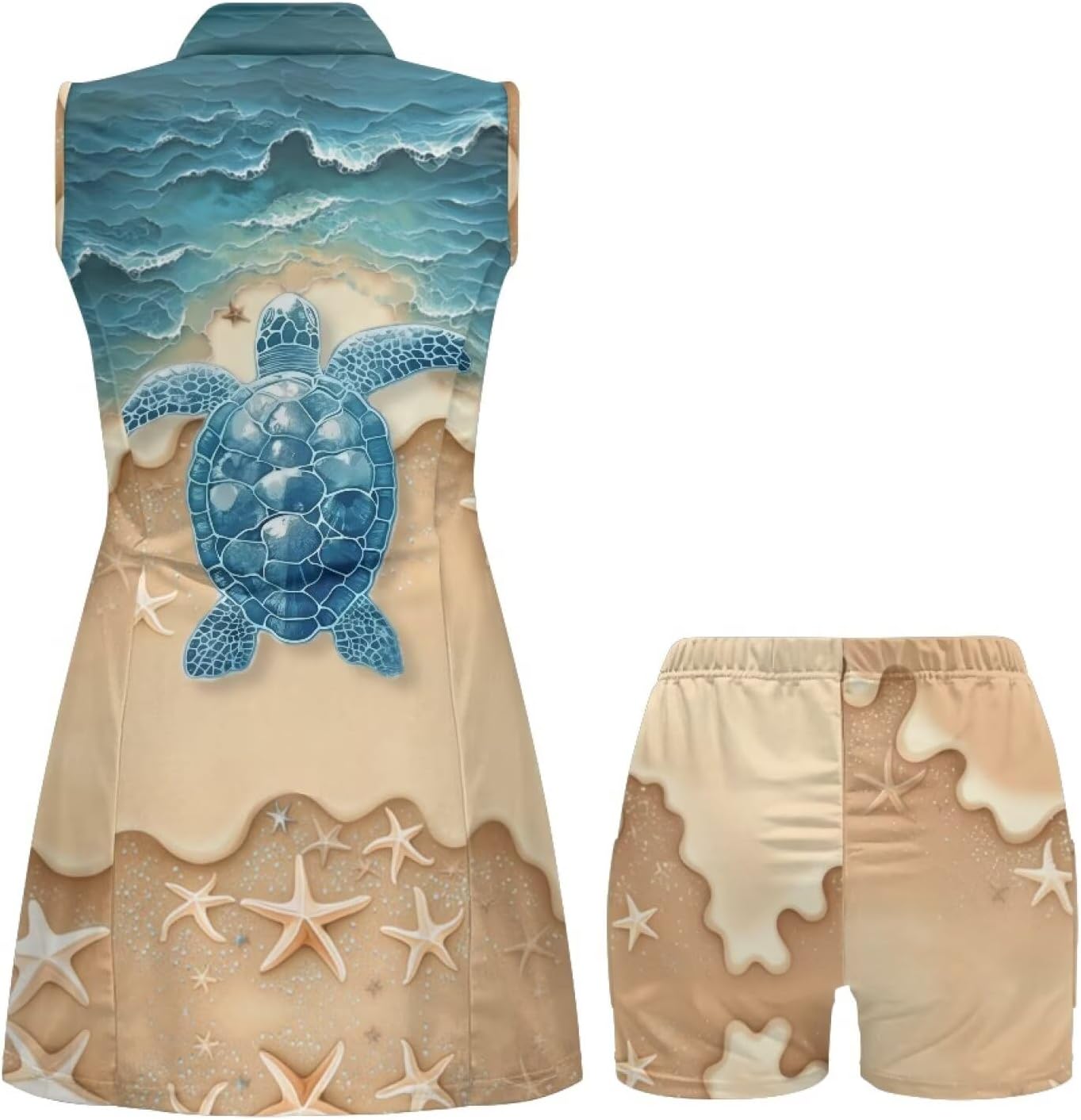 GIFTPUZZ Butterfly Boho Dress for Women with Shorts Zip Front Moisture Wicking Dresses High Waisted Sundresses with Pockets